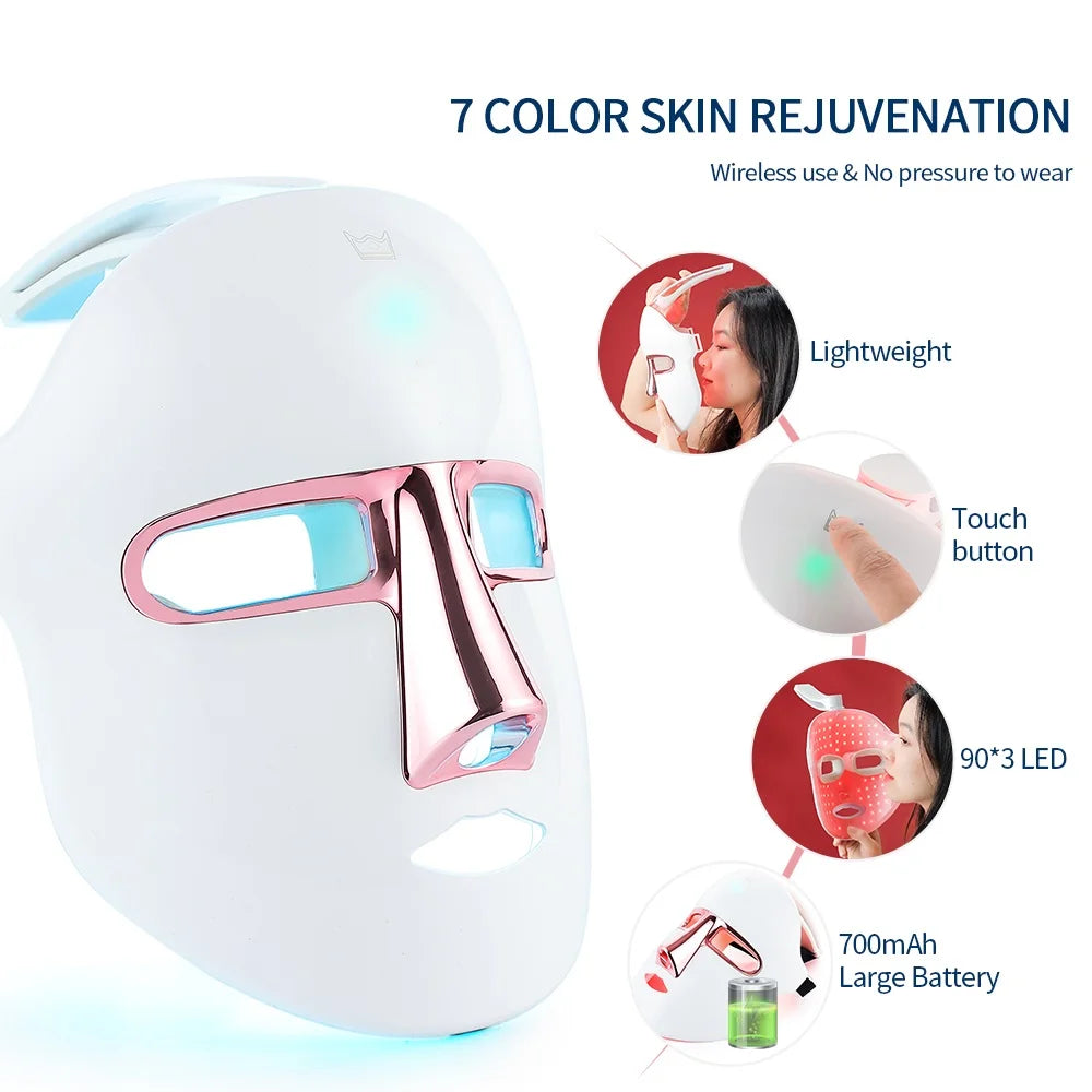 Máscara Facial LED 7 Cores Sem Fio – Rejuvenescimento