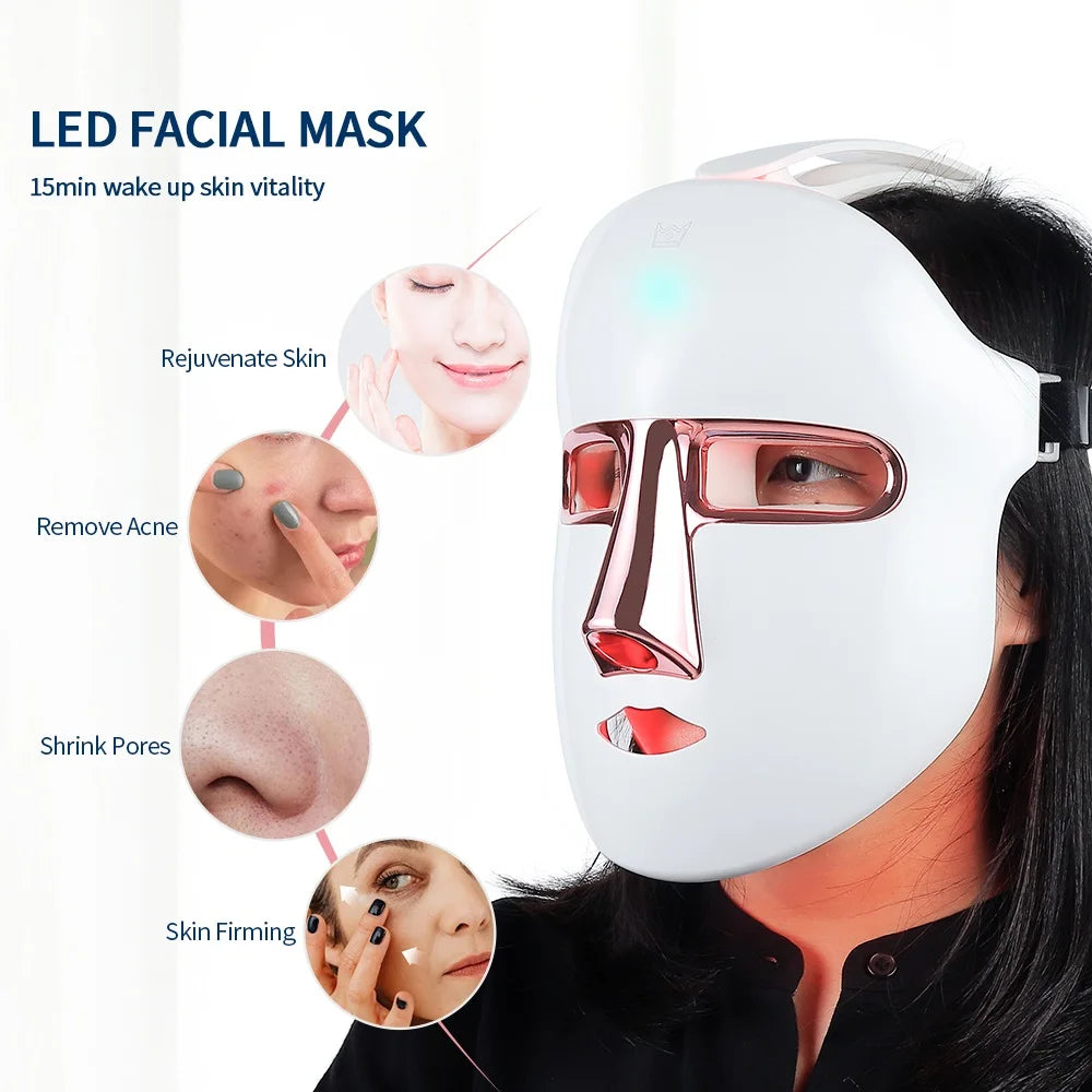 Máscara Facial LED 7 Cores Sem Fio – Rejuvenescimento