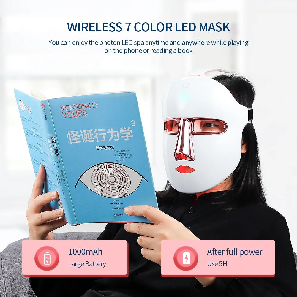 Máscara Facial LED 7 Cores Sem Fio – Rejuvenescimento